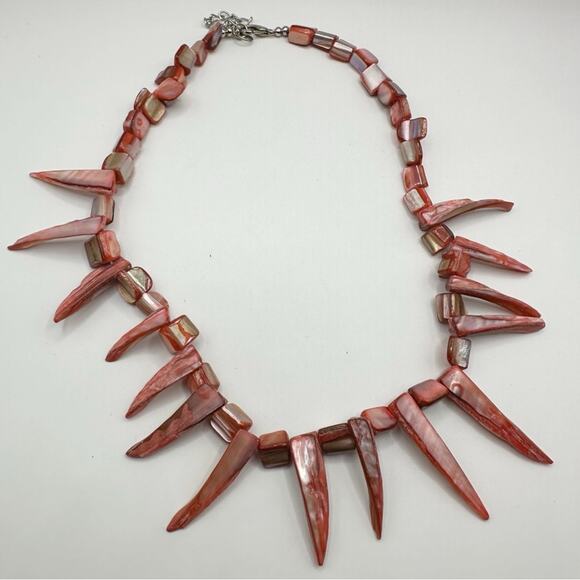 Pink Mother of Pearl Spike Shard Shell Bib Statement Necklace Beach Resort Beach - Picture 9 of 10